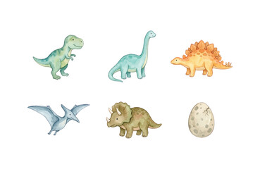 Watercolor dinosaur icons set isolated on white background © Dwi