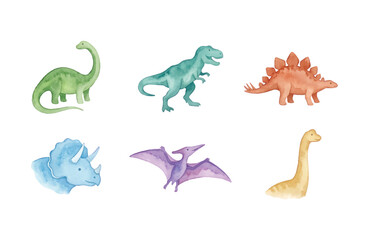 Watercolor dinosaur icons set isolated on white background © Dwi