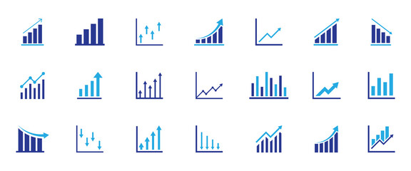 Up and down graph chart vector icon set. Growth increase and decrease sign. Upward or downward trend bar chart icon. Vector illustration. EPS 10 © Oliver Vandenberg