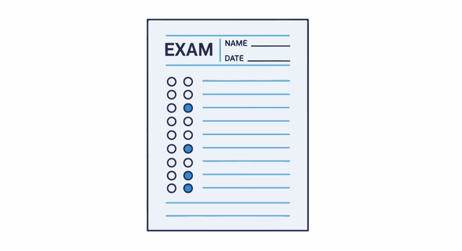 A multiple-choice exam form with blank lines and circles for answers