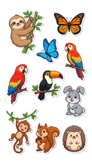 Fototapeta premium Cute Sloth, Birds, and Woodland Creature Stickers
