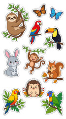 Obraz premium Adorable Cartoon Forest and Jungle Animals Sticker Set