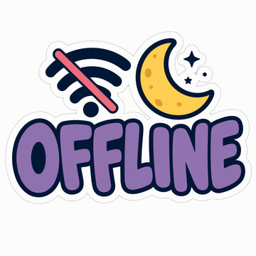 Offline mode sticker with crossed wifi symbol and crescent moon