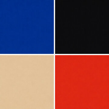 Four solid color blocks arranged in a 2x2 grid: blue, black, beige, and red, creating a simple and bold color contrast.
