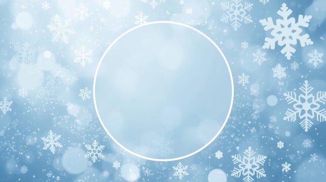 Winter, snowflake background, frosty blue template, circle frame