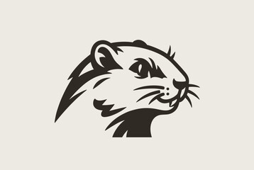 Obraz premium Striking minimalist head logo of a beaver or cute marmot in clean black and white vector graphic style on beige background.