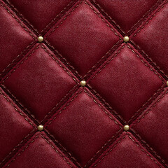 Naklejka premium Red leather quilted pattern with gold studs, high resolution seamless texture showing detailed stitching and soft padded surface