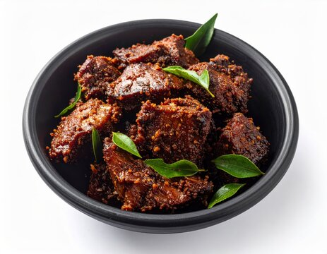 Chamarajanagar Mutton Kadamba Varugari In Deep Dark Teal Bowl Isolated On White Background