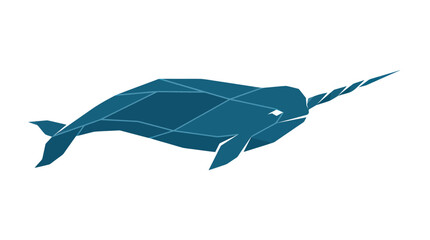 Stylized Blue Narwhal with Long Spiral Tusk - Arctic Ocean Mammal © elsa