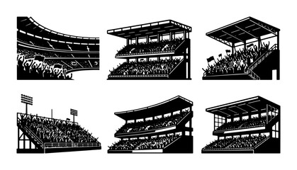 Sports Stadium Seating Vector Icons, Crowd Spectator Stands, Athletic Arena Architecture, Event Venue Architecture, Sports Venue Design Elements © AllDesign
