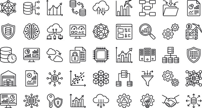 Big data analysis cloud computing network security data mining machine learning database management system infrastructure tech thin line vector illustration