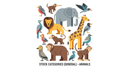 Fototapeta premium Variety of colorful wild animals.