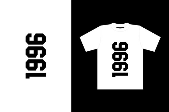 1996 text effect vector design element, with mockup on t shirt