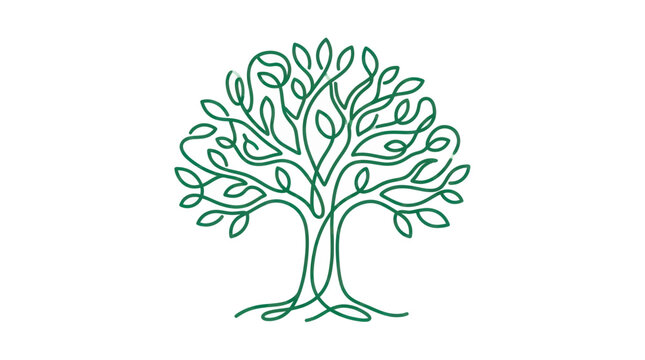 Green organic tree symbol with interconnected lines and leaves