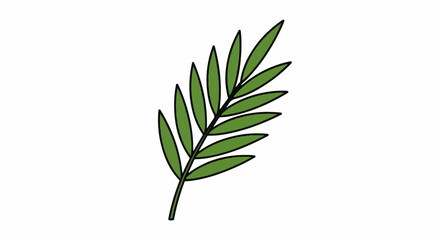 Fototapeta premium A simple cartoon illustration of a green leafy branch with multiple pointed leaves