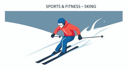 Obraz premium A skier in a red jacket and blue pants skiing down a snowy slope