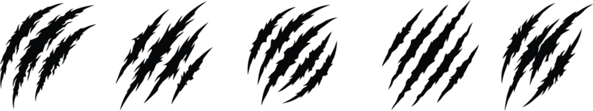 Monster Claw Scratch Marks and Predator Rip Vector Set
