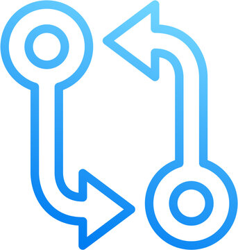 Git compare icon with blue gradient stroke outline for git compare diff version code review change branch merge difference audit check on transparent background