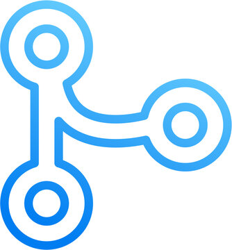 Git merge branch icon with blue gradient stroke outline for git merge branch combine version code developer integrate flow join pull unify on transparent background