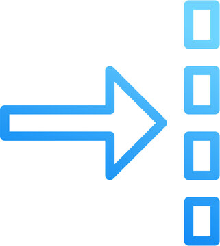 Horizontal right icon with blue gradient stroke outline for horizontal right align arrows direction position layout move indent snap guide on transparent background