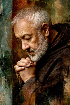 Elderly Saint in Prayer with Rosary AI Generative