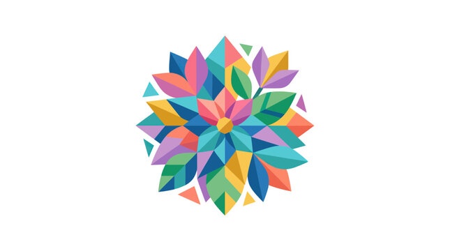 Vibrant faceted flower mandala with colorful geometric petals