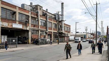 Fototapeta premium Industrial Complex Building C Street Scene with Workers
