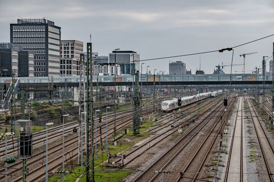 Munich Rail Yard With Trains And Tracks
