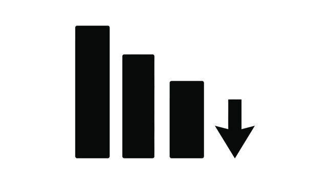 Descending Bar Chart With Arrow Flat Silhouette On White Background