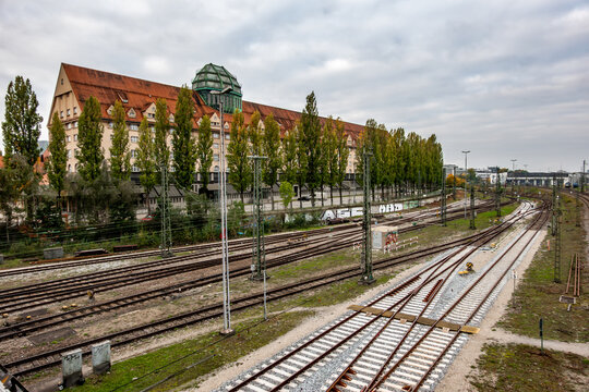 Munich Rail Yard With Trains And Tracks