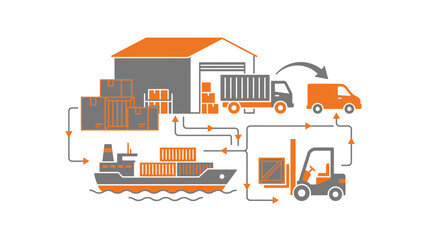 Fototapeta premium Comprehensive global logistics and warehouse distribution network diagram.