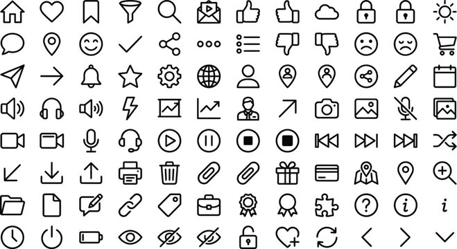 Comprehensive collection of thin line user interface web icons set