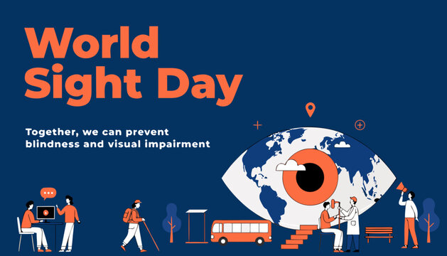 World Sight Day, eye care awareness, vision health, global campaign, orange blue vector illustration