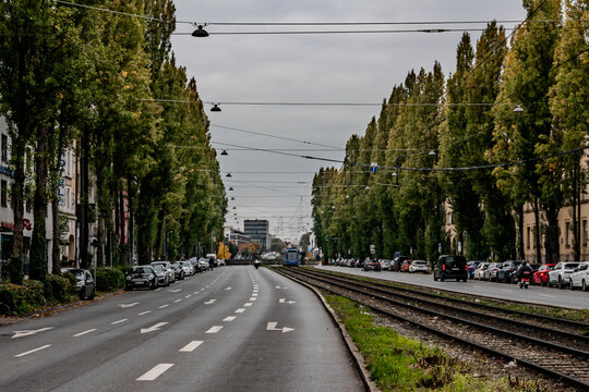 Munich Streets Framed By Colorful Autumn Trees