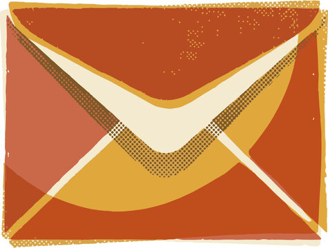 Warm retro screenprint envelope mail, retro business clipart vector illustration, SVG