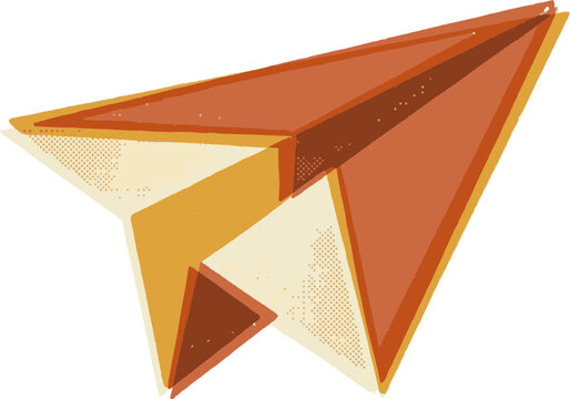 Warm retro screenprint paper airplane, retro business clipart vector illustration, SVG
