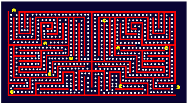 Retro Dot Eating Arcade Game Concept Background. Illustration Vector