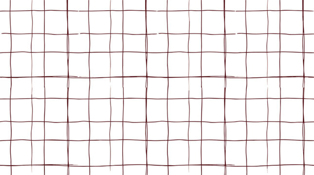 Hand drawn checkered pattern of dark red lines on a transparent background