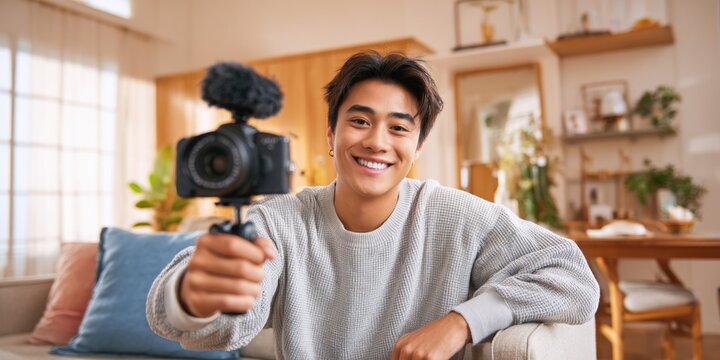 Smiling guy with camera