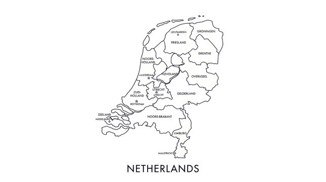 Map of the netherlands with province borders and labels