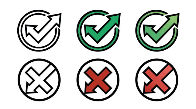 Green checkmark and red cross arrow icons for choice and decision