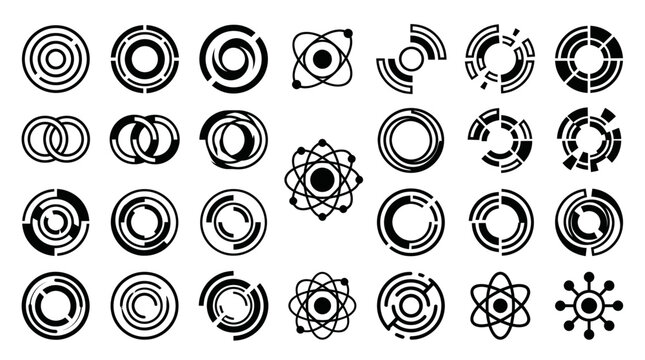 Abstract circular technology and scientific atom icons collection
