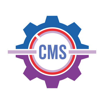 CMS gear logo with blue purple and red colors