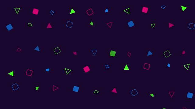 Colorful Retro Arcade Geometric Shapes Animation Loop on Dark Background