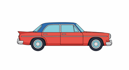 Fototapeta premium A red vintage car with blue roof and accents