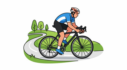 Fototapeta premium Man riding bicycle on curved road.