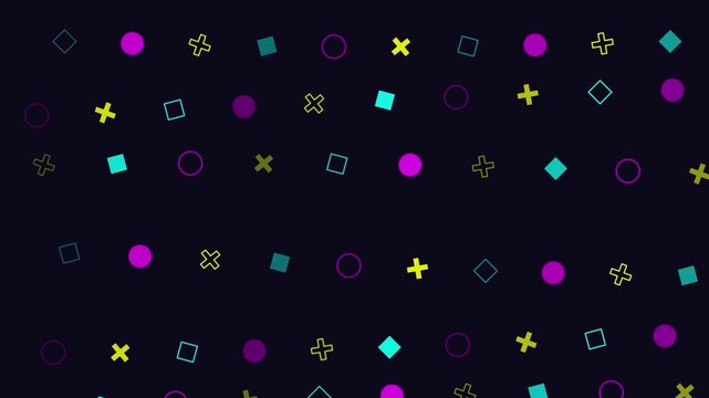 Minimalist CMYK Geometric Pattern Motion Graphics on Dark Background for Tech and Gaming