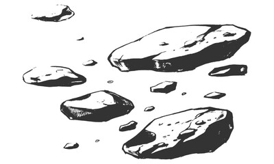 Collection of rough hand drawn flat stones and scattered rocks sketch vector illustration background © NvM