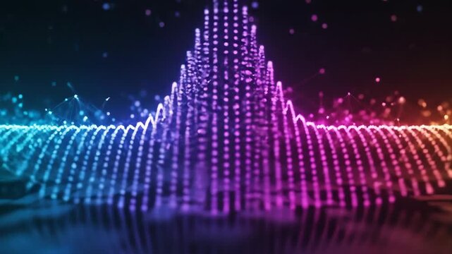 Vibrant Sound Waveform Visualization with Particles and Reflections.