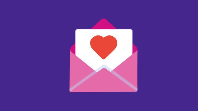 Envelope with Heart Icon Animation for Love Message on Transparent Background